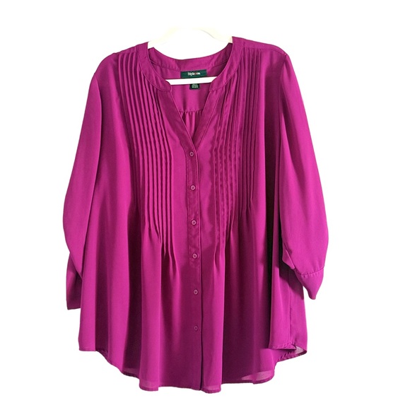 Style & Co. Pleated Magenta Blouse XL - Picture 1 of 9